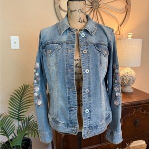 Style & Co. Blue Denim Jacket with Floral Embroidery